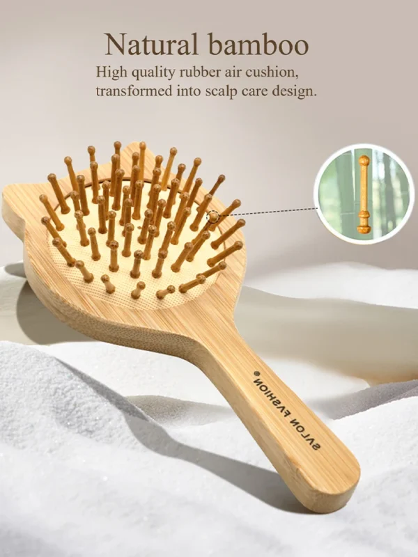 Wooden Hair Brush Cute Cat Bamboo Anti-Static Hair Care Massage Comb - Image 3