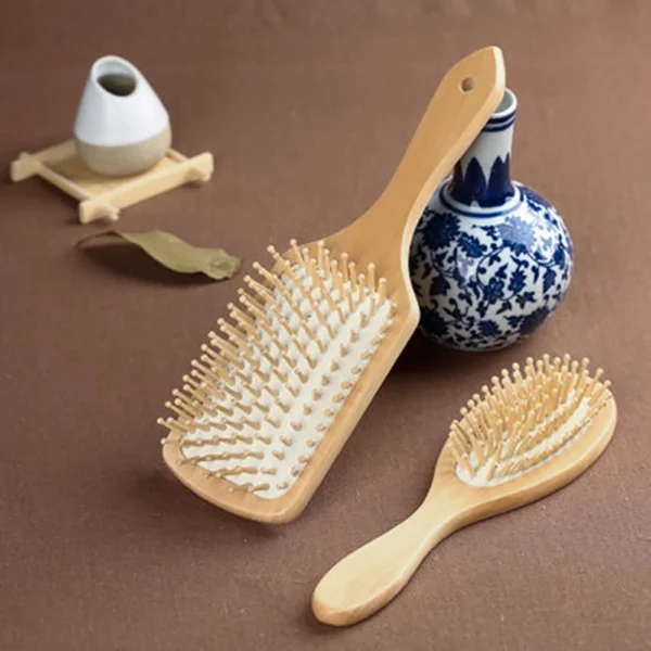 Bamboo Wooden Hair Brush Anti-Static Oval Head Meridian Massage Combs - Image 2