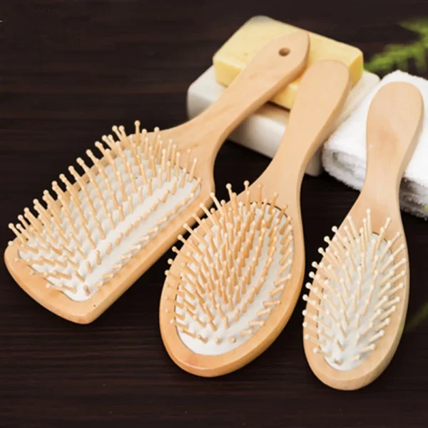 Bamboo Wooden Hair Brush Anti-Static Oval Head Meridian Massage Combs