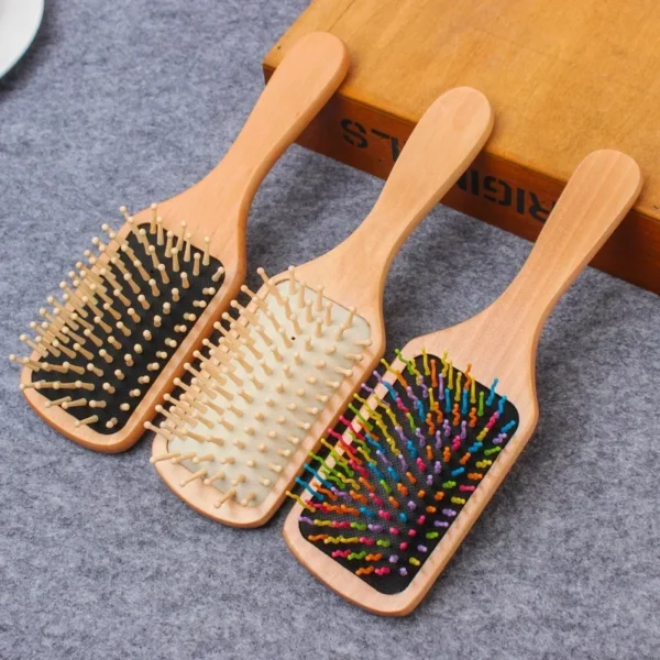 Wooden hair brush for scalp care, curly hair, and hair loss