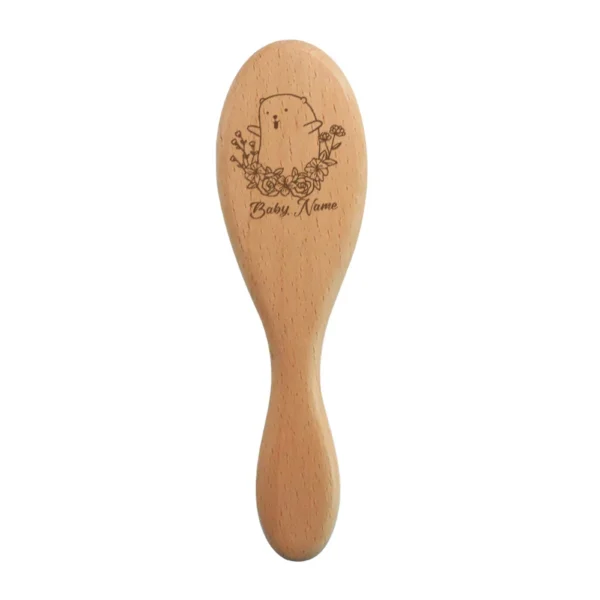 Natural Wooden Hair Brush for Babies with Soft Bristles and Comb - Image 2