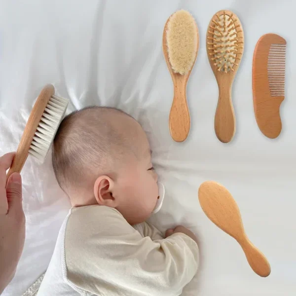 Wooden Hair Brush: Natural Wool Comb & Infant Head Massager - Image 6