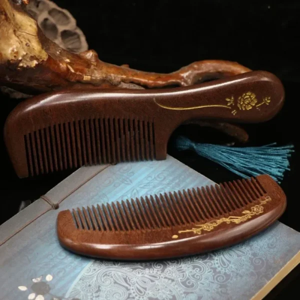 Natural Golden Silk Wooden Hair Brush for Curly Hair and Massage