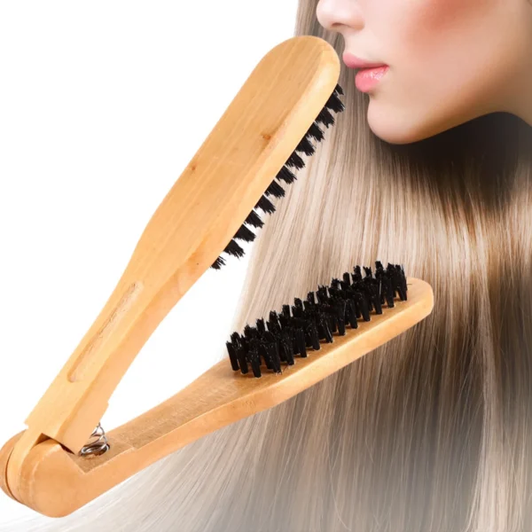 Wooden Hair Brush Double Comb Anti-Static Hair Straightener Tool - Image 2