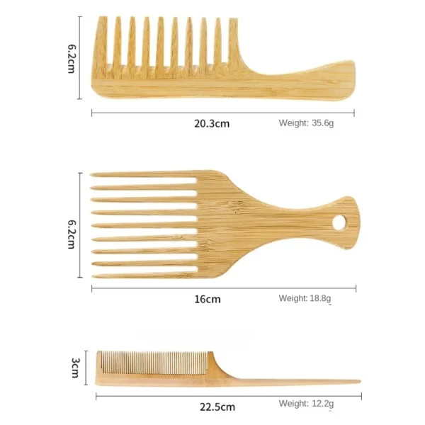 1Pcs Natural Bamboo Wooden Hair Brush Anti-Static Wide Tooth Comb - Image 6