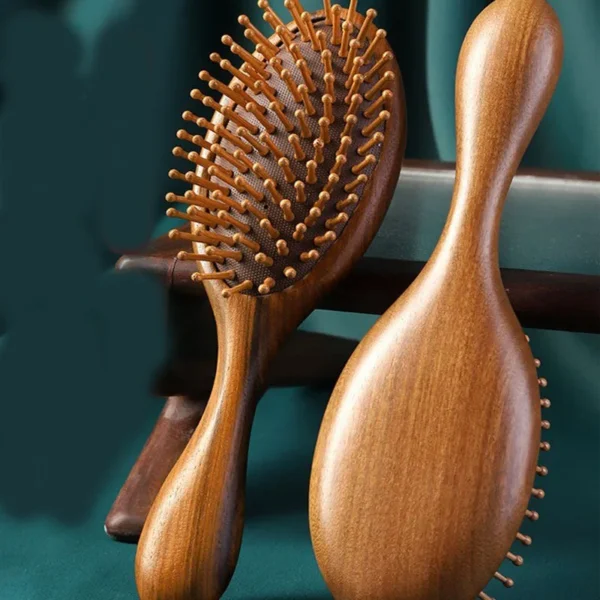 Wooden hair brush for scalp care, anti-static, curly hair comb