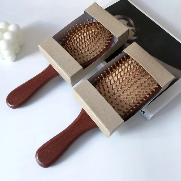 Wooden hair brush with steel needles for scalp care and massage - Image 2