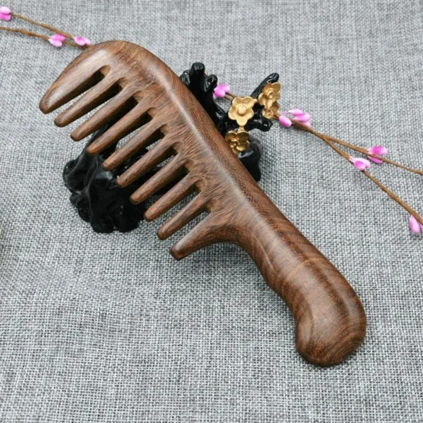 Portable Wooden Hair Brush for Curly Hair - Wide Tooth Comb