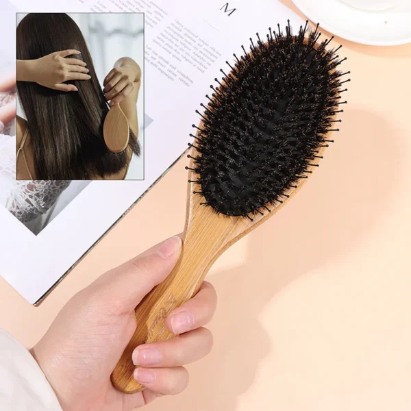 Wooden Hair Brush Boar Bristle Detangling Straightener Barber Comb - Image 2