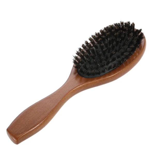 Wooden hair brush, natural boar bristle oval anti-static scalp comb