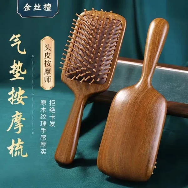 Golden Sandalwood Wooden Hair Brush for Hair Growth and Preventing Hair Loss - Image 2