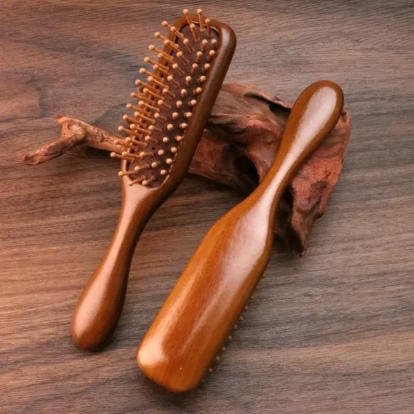 Wooden hair brush, natural anti-static wide-tooth comb for curly hair.