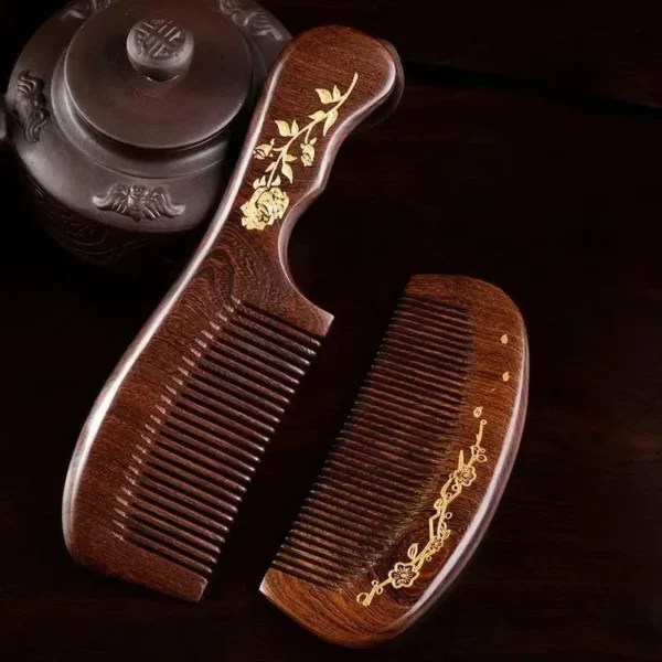 Natural Golden Silk Wooden Hair Brush for Curly Hair and Massage - Image 2