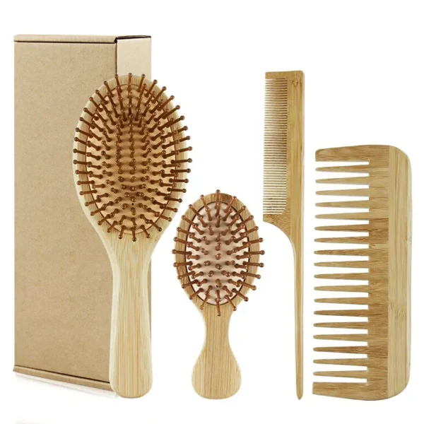 Wooden Hair Brush: Bamboo Scalp Massager, Anti-Static Cushion Comb