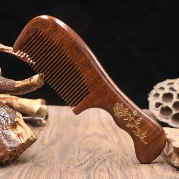 Natural Golden Silk Wooden Hair Brush for Curly Hair and Massage - Image 5