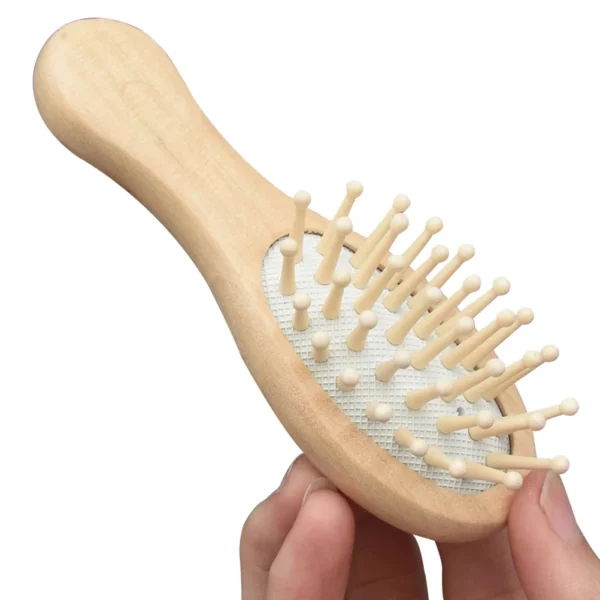 Wooden hair brush mini travel comb with smoothing massage sponge - Image 2