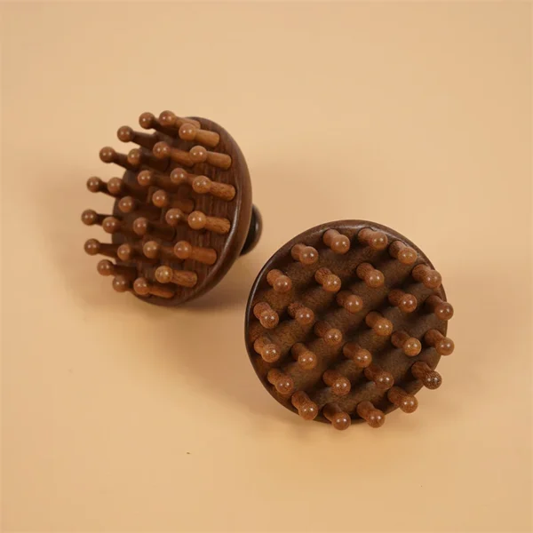 Wooden hair brush, sandalwood disc, wide tooth, scalp massage tool - Image 4