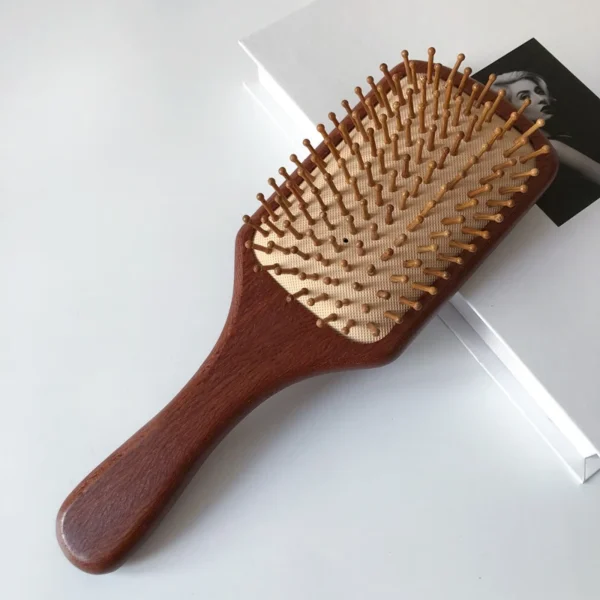 Wooden hair brush with steel needles for scalp care and massage - Image 5