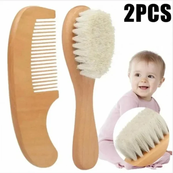 Wooden Hair Brush Set: Baby Comb, Soft Wool, Massager