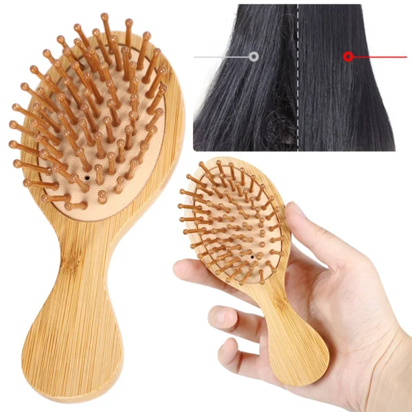 Wooden Hair Brush: Bamboo Mini Airbag Comb for Hair Care and Styling