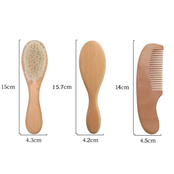 Natural Wooden Hair Brush for Babies with Soft Bristles and Comb - Image 4