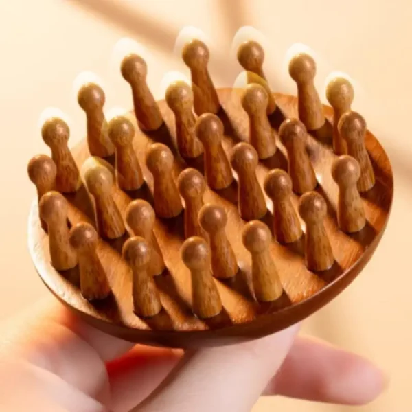 Wooden hair brush, sandalwood disc, wide tooth, scalp massage tool - Image 3