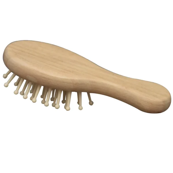 Wooden hair brush mini travel comb with smoothing massage sponge - Image 3