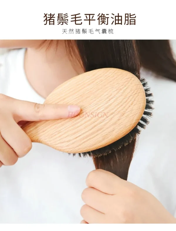 Wooden Hair Brush: Boar Bristle Detangler Comb for Women