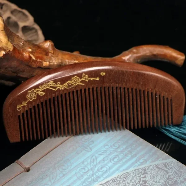 Natural Golden Silk Wooden Hair Brush for Curly Hair and Massage - Image 3