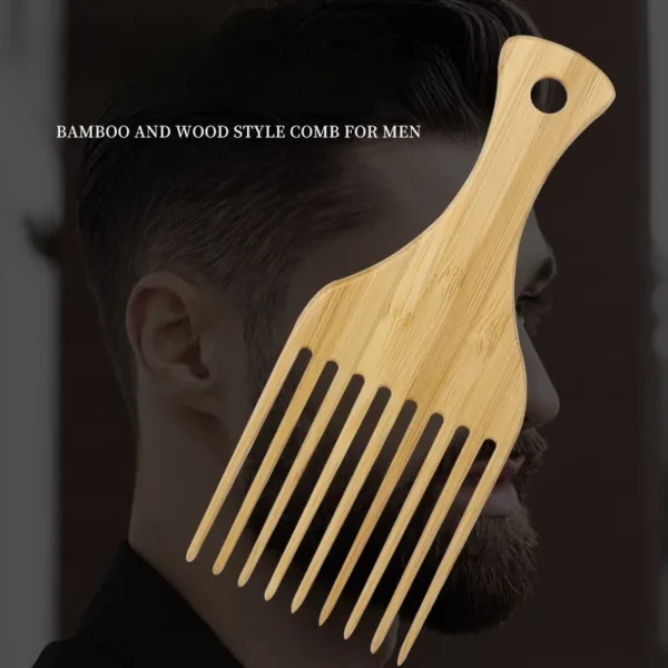 1Pcs Natural Bamboo Wooden Hair Brush Anti-Static Wide Tooth Afro Comb