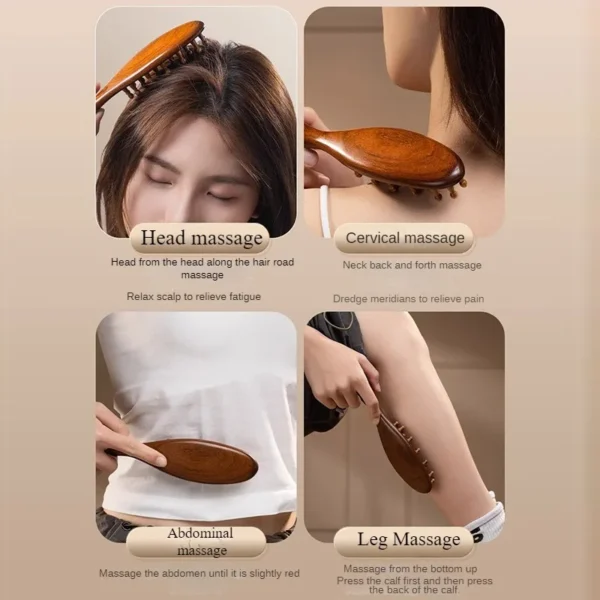 Wooden hair brush, sandalwood massage comb with circular tooth design - Image 5