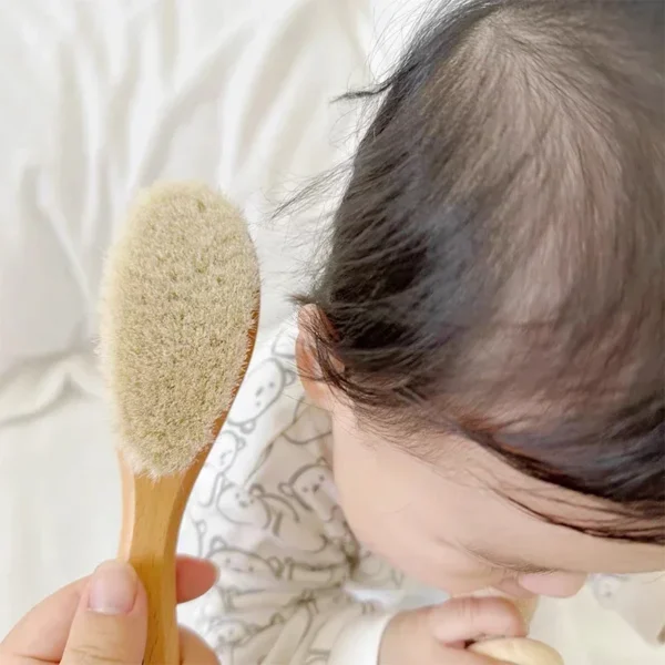 Wooden Hair Brush: Natural Wool Comb & Infant Head Massager - Image 3