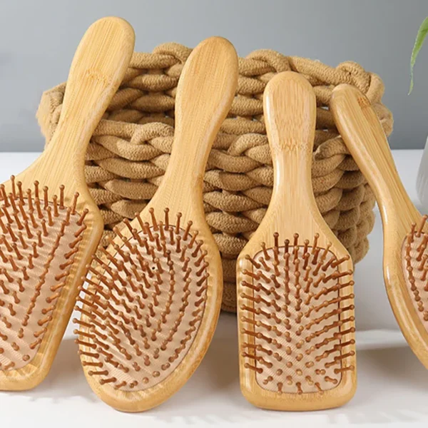 Wooden hair brush, bamboo paddle comb for scalp massage and care