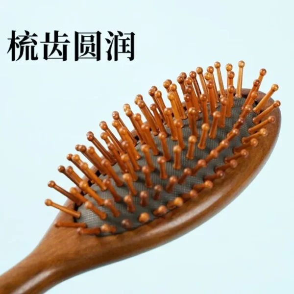 Golden Silk Green Sandalwood Wooden Hair Brush, Anti-Static, Curly Hair Comb - Image 5