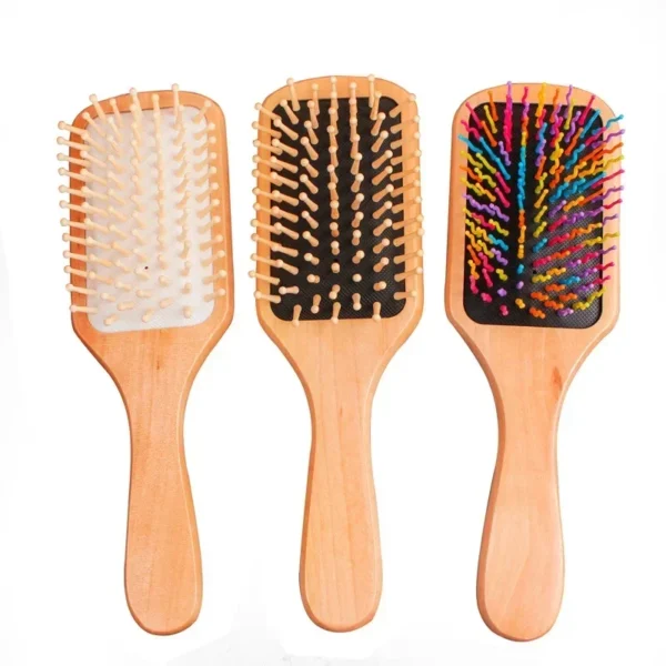 Wooden hair brush with air cushion for scalp massage and anti-static - Image 2