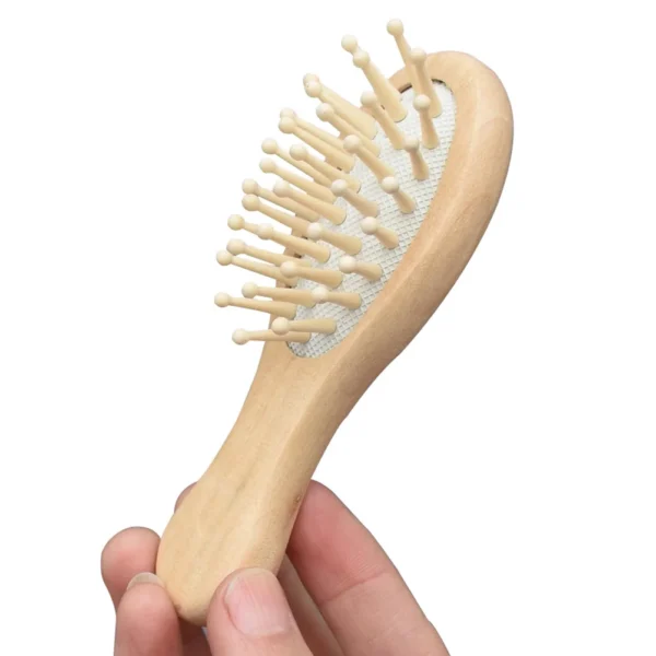 Wooden hair brush mini travel comb with smoothing massage sponge