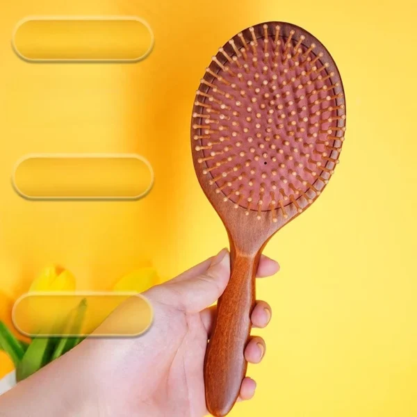 1PC Wooden Hair Brush, Professional Bamboo Paddle Comb for Scalp & Hair Care - Image 3