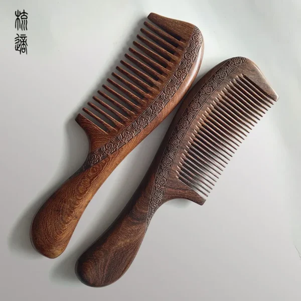 Wooden hair brush, natural sandalwood carving anti-static beard comb - Image 5