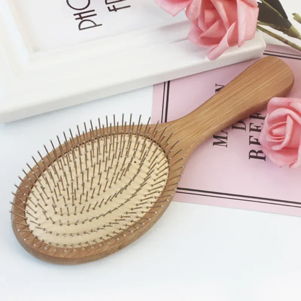 Wooden hair brush for scalp massage, detangling, and improved hair health - Image 3