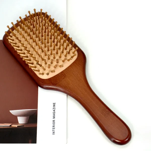 Wooden hair brush, bamboo air bag wide teeth scalp massager - Image 3