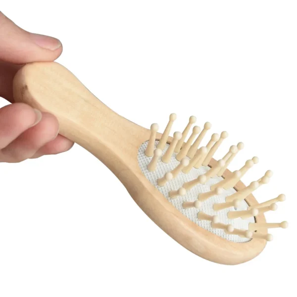 Wooden hair brush mini travel comb with smoothing massage sponge - Image 5