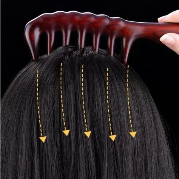 Wooden Hair Brush: Natural Green Sandalwood Wide Tooth Detangling Comb for Curly Hair - Image 6