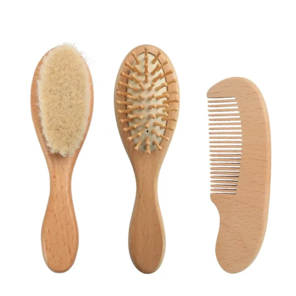 Wooden hair brush set for newborns, perfect baby shower gift