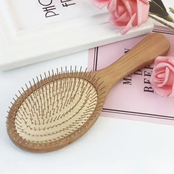 Wooden Hair Brush: Steel Needle Comb for Scalp Massage & Detangling - Image 3