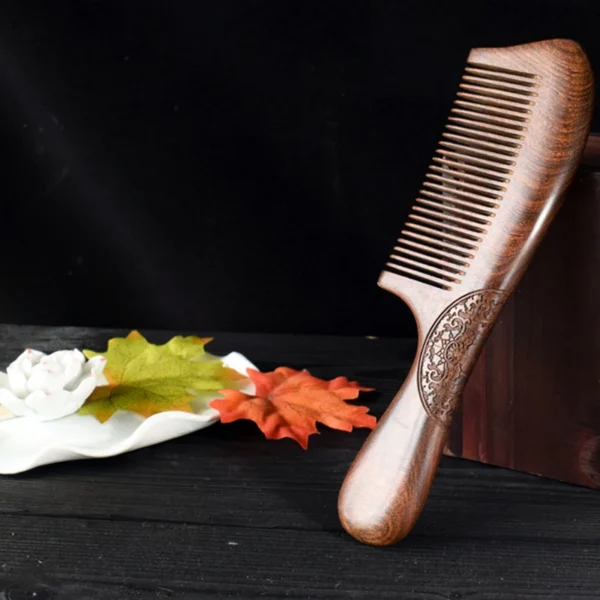 Wooden hair brush, natural sandalwood carving anti-static beard comb - Image 3