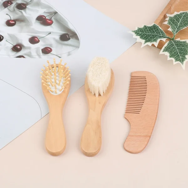 Wooden Hair Brush Soft Baby Comb Set For Newborn Head Comfort