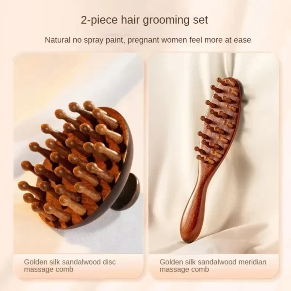 Wooden hair brush, sandalwood massage comb with circular tooth design - Image 4