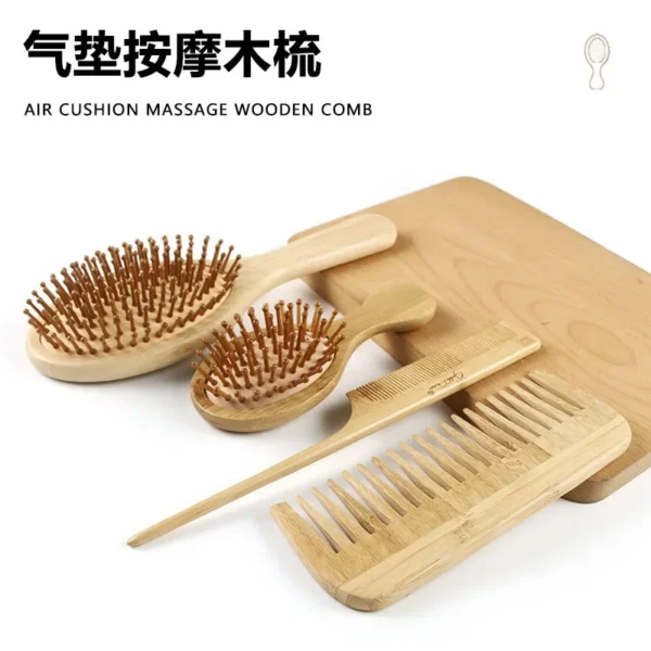 Wooden Hair Brush: Bamboo Scalp Massager, Anti-Static Cushion Comb - Image 2