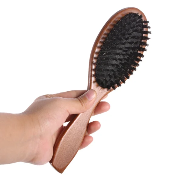 Wooden hair brush, natural boar bristle oval anti-static scalp comb - Image 2