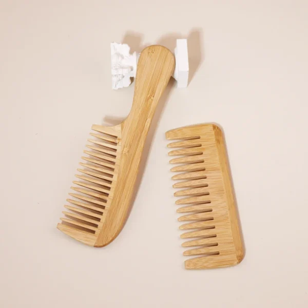 Wooden hair brush, 2pcs bamboo anti-static wide tooth comb set